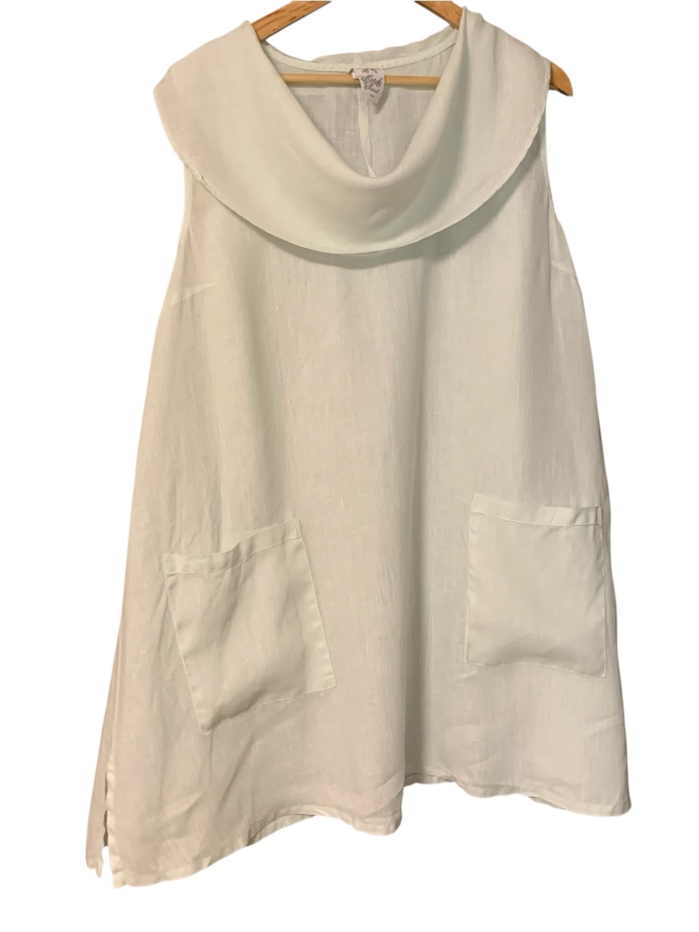 Matchpoint Linen Tunic L Sleeveless Cowl Lagenlook Lightweight semi sheer